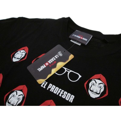 MAGLIA T SHIRT LA CASA DE PAPEL LA CASA DI CARTA NOMI MASCHERE NERA