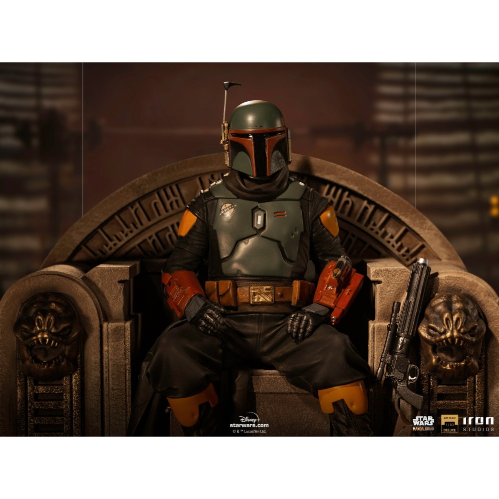 STAR WARS THE MANDALORIAN BOBA FETT ON THRONE DELUXE BDS ART SCALE 1/10 STATUA FIGURE IRON STUDIOS