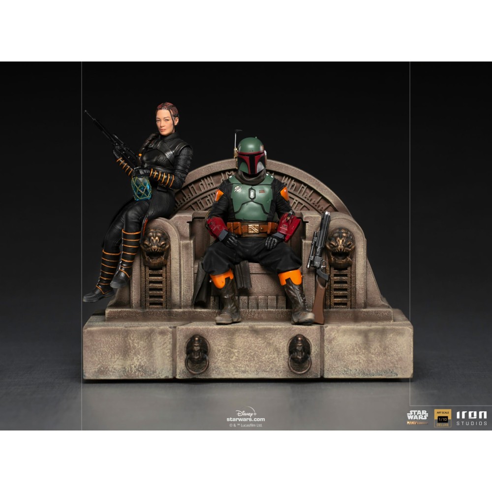THE MANDALORIAN BOBA FETT AND FENNEC ON THRONE DELUXE BDS ART SCALE 1/10 STATUA FIGURE IRON STUDIOS