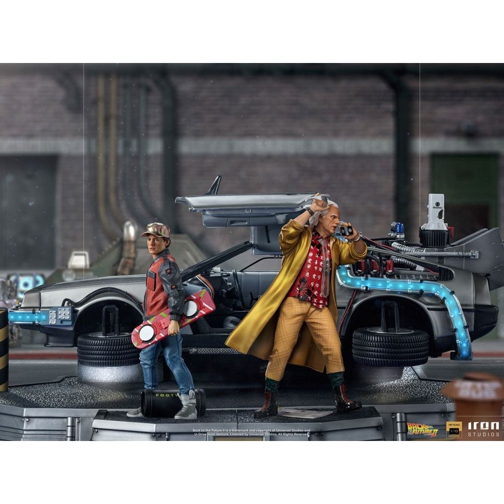 BACK TO THE FUTURE II DELOREAN DELUXE FULL SET ART SCALE 1/10 STATUA FIGURE IRON STUDIOS
