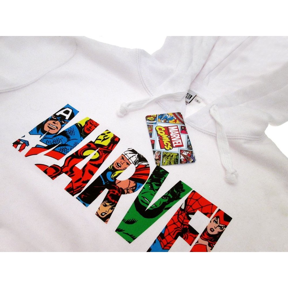 FELPA HOODIE MARVEL LOGO COMICS BIANCA