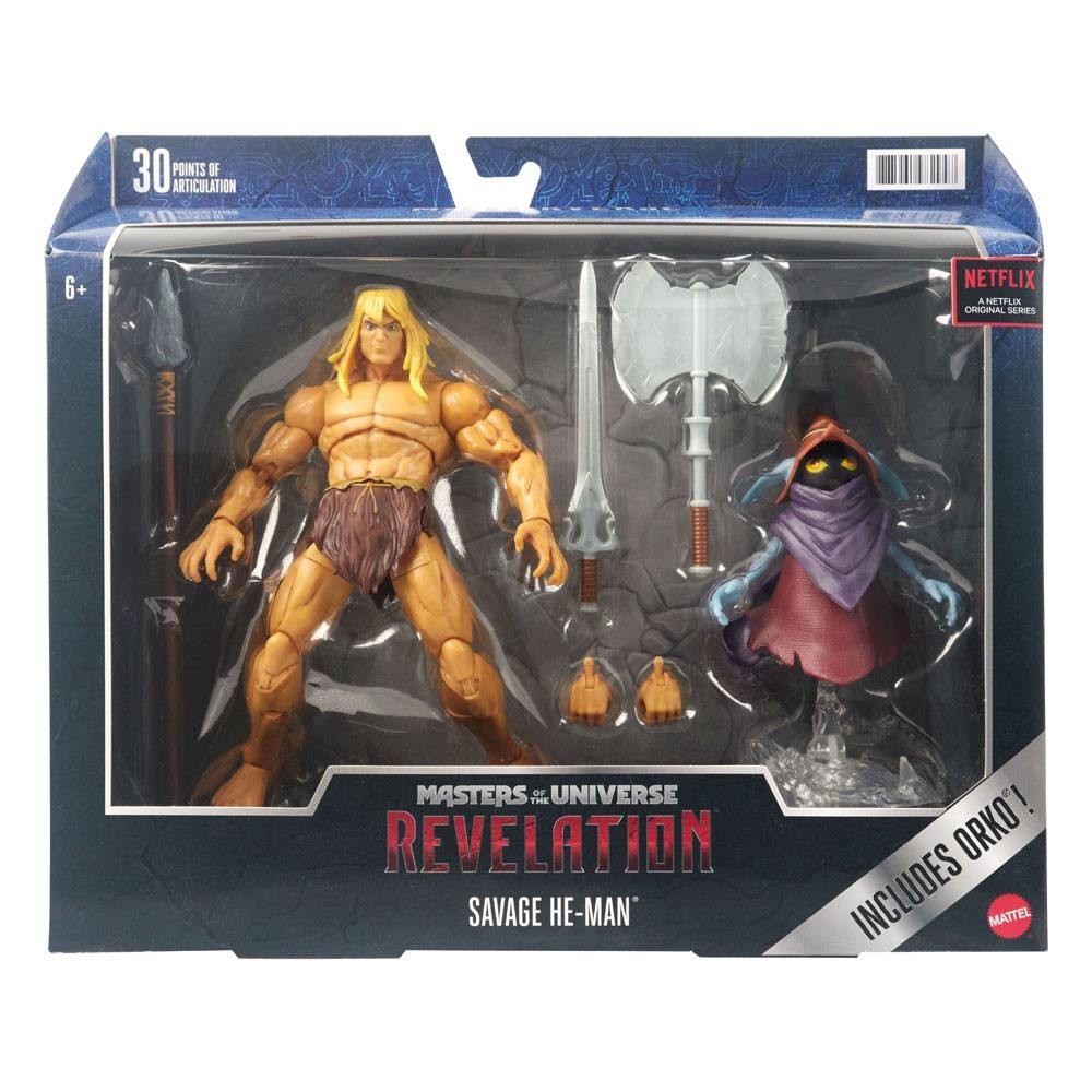 MATTEL MASTERS OF THE UNIVERSE REVELATION SAVAGE HE-MAN AND ORKO ACTION FIGURE
