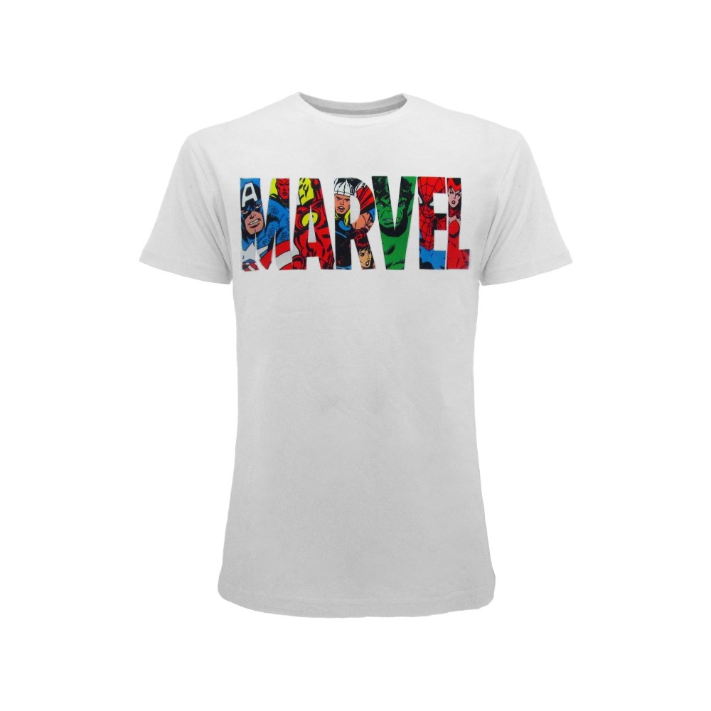 MAGLIA T SHIRT MARVEL LOGO COMICS BIANCA