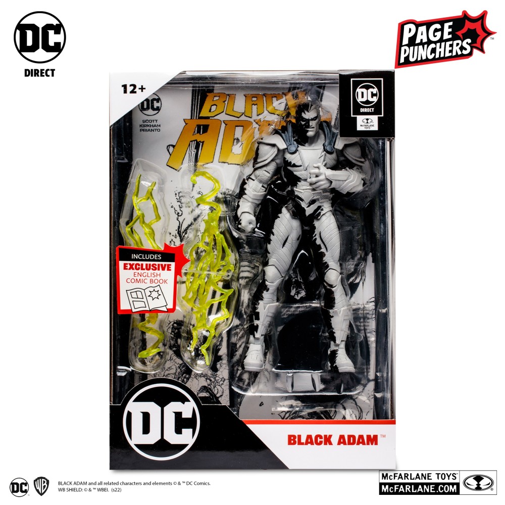 MC FARLANE DC BLACK ADAM PAGE PUNCHERS BLACK ADAM BLACK AND WHITE ACTION FIGURE