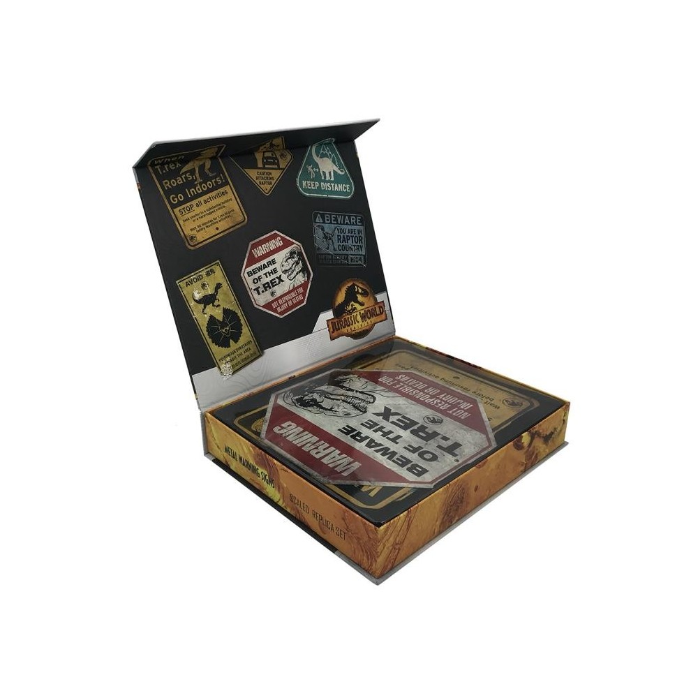 JURASSIC WORLD METAL WARNING SIGNS SCALED PROP REPLICA FACTORY ENTERTAINMENT