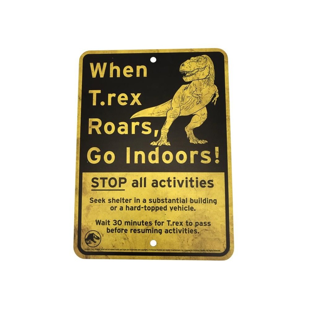 JURASSIC WORLD METAL WARNING SIGNS SCALED PROP REPLICA FACTORY ENTERTAINMENT