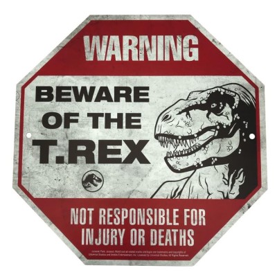 JURASSIC WORLD METAL WARNING SIGNS SCALED PROP REPLICA FACTORY ENTERTAINMENT