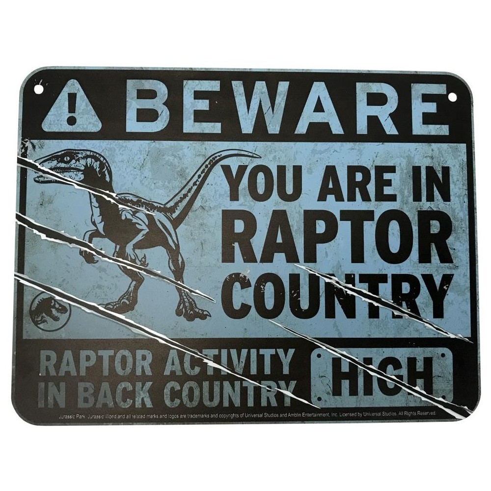 JURASSIC WORLD METAL WARNING SIGNS SCALED PROP REPLICA FACTORY ENTERTAINMENT