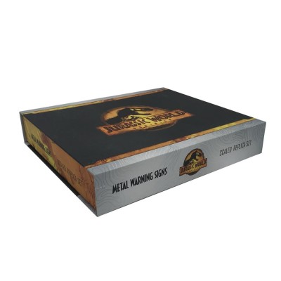 JURASSIC WORLD METAL WARNING SIGNS SCALED PROP REPLICA FACTORY ENTERTAINMENT