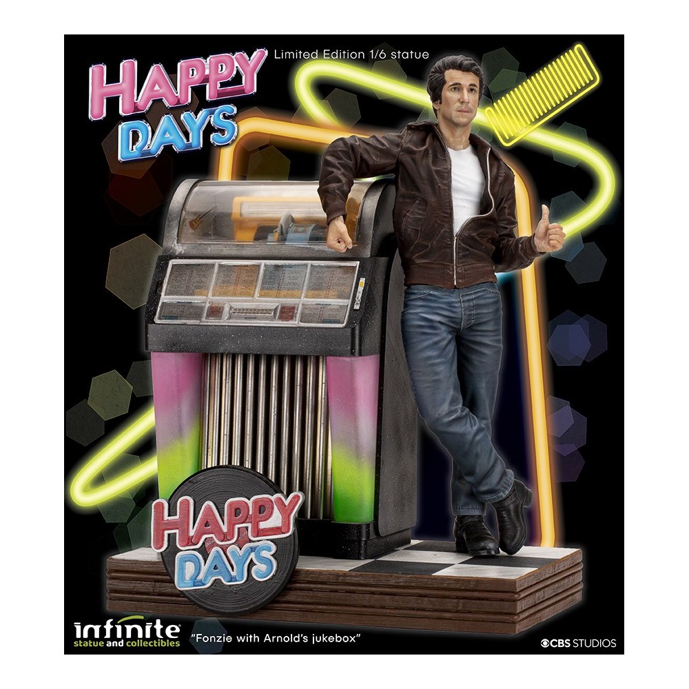 INFINITE STATUE HAPPY DAYS FONZIE WITH JUKEBOX STATUE 30 CM 1/6 OLD AND RARE RESIN FIGURE