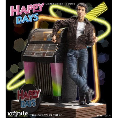 HAPPY DAYS FONZIE WITH JUKEBOX STATUA 30 CM 1/6 OLD AND RARE RESINA FIGURE INFINITE STATUE