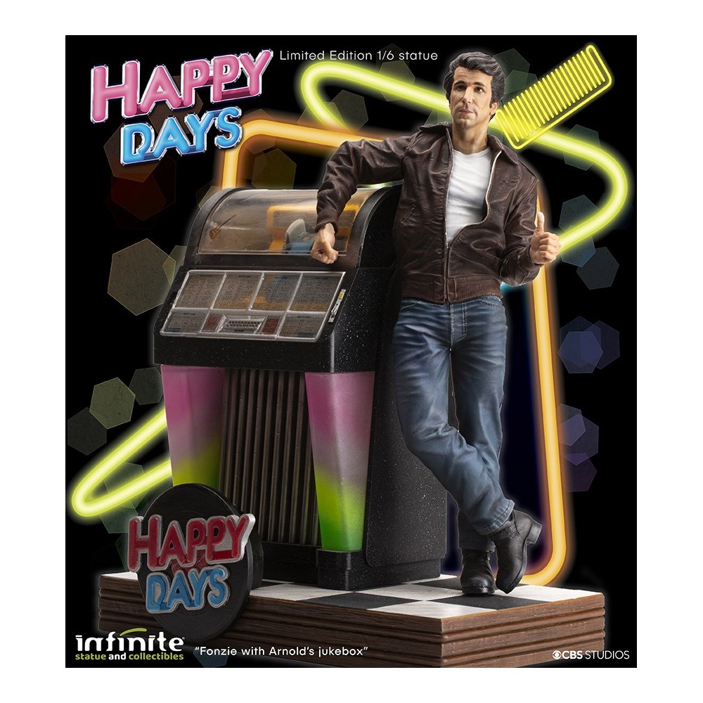 INFINITE STATUE HAPPY DAYS FONZIE WITH JUKEBOX STATUE 30 CM 1/6 OLD AND RARE RESIN FIGURE