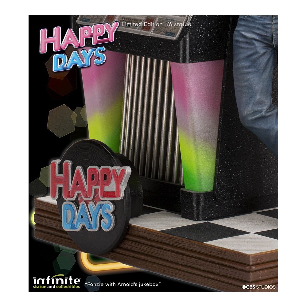 INFINITE STATUE HAPPY DAYS FONZIE WITH JUKEBOX STATUE 30 CM 1/6 OLD AND RARE RESIN FIGURE