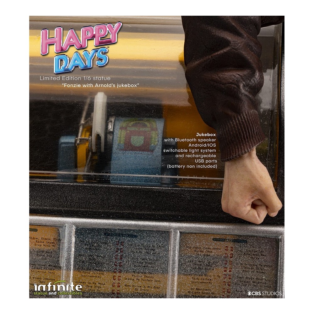 HAPPY DAYS FONZIE WITH JUKEBOX STATUA 30 CM 1/6 OLD AND RARE RESINA FIGURE INFINITE STATUE
