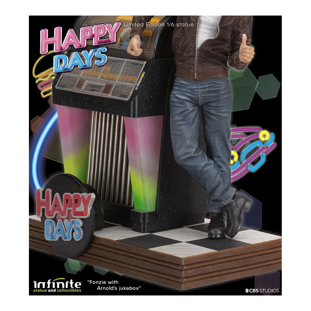 HAPPY DAYS FONZIE WITH JUKEBOX STATUA 30 CM 1/6 OLD AND RARE RESINA FIGURE INFINITE STATUE