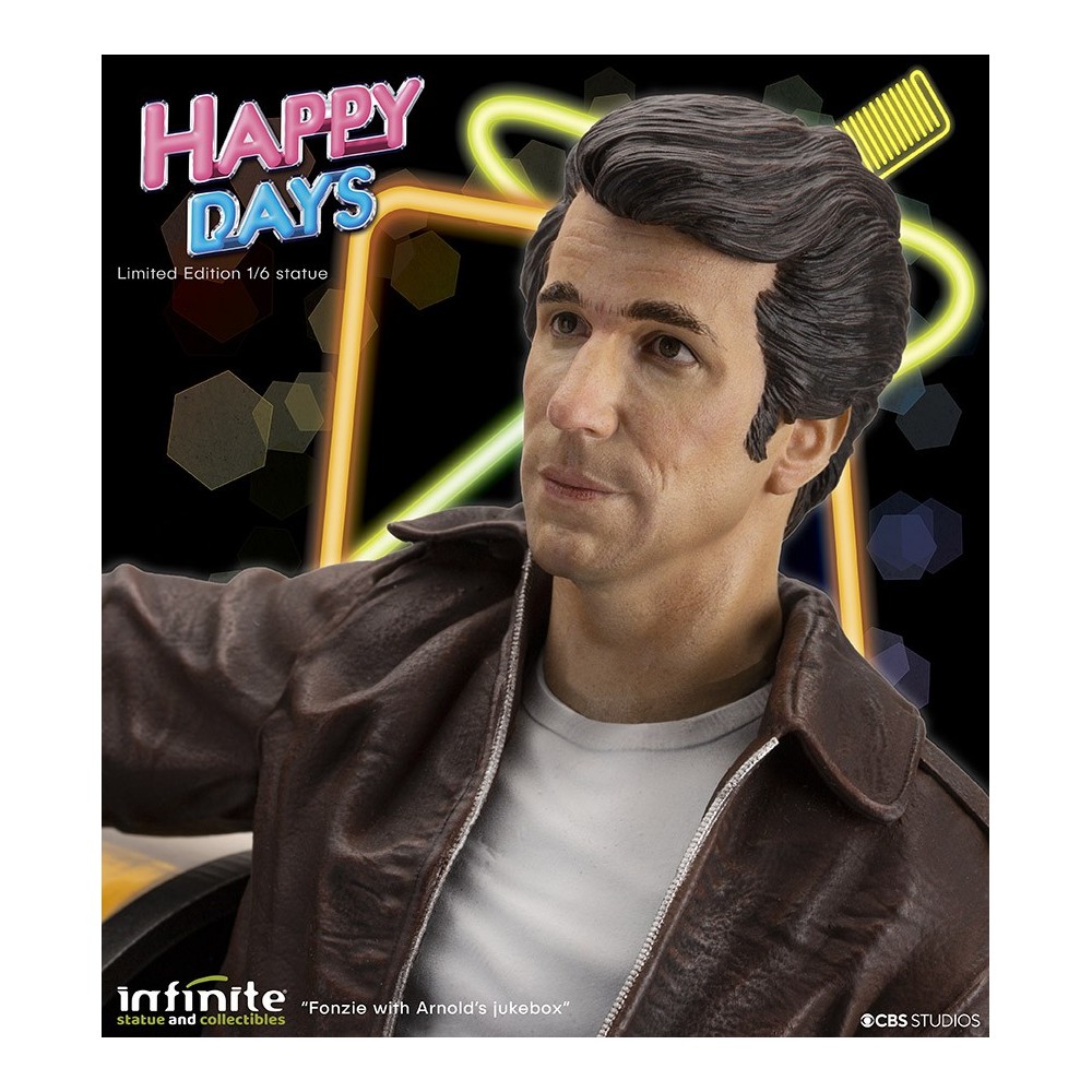 HAPPY DAYS FONZIE WITH JUKEBOX STATUA 30 CM 1/6 OLD AND RARE RESINA FIGURE INFINITE STATUE
