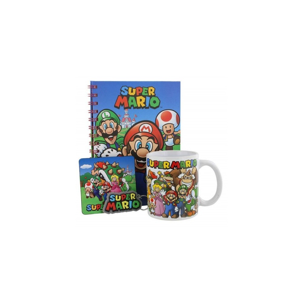 SUPER MARIO 4 IN 1 GIFT SET - TAZZA SOTTOBICCHIERE AGENDA E PORTACHIAVI PYRAMID INTERNATIONAL