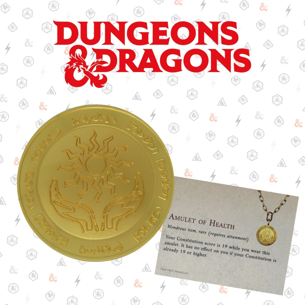 FANATTIK DUNGEONS AND DRAGONS 24 KARAT GOLD PLATED AMULET OF HEALTH MEDALLION REPLICA