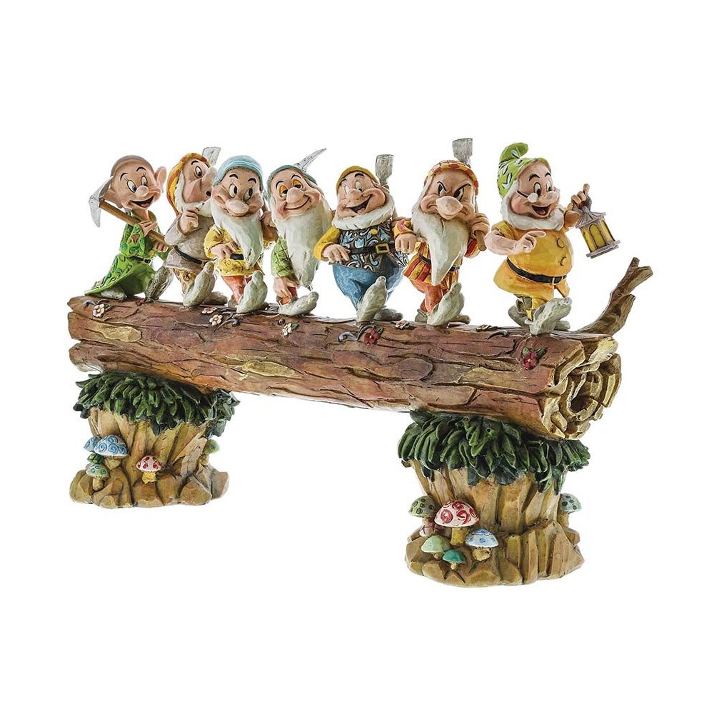 BIANCANEVE - I SETTE NANI SUL TRONCO DIORAMA STATUA FIGURE ENESCO
