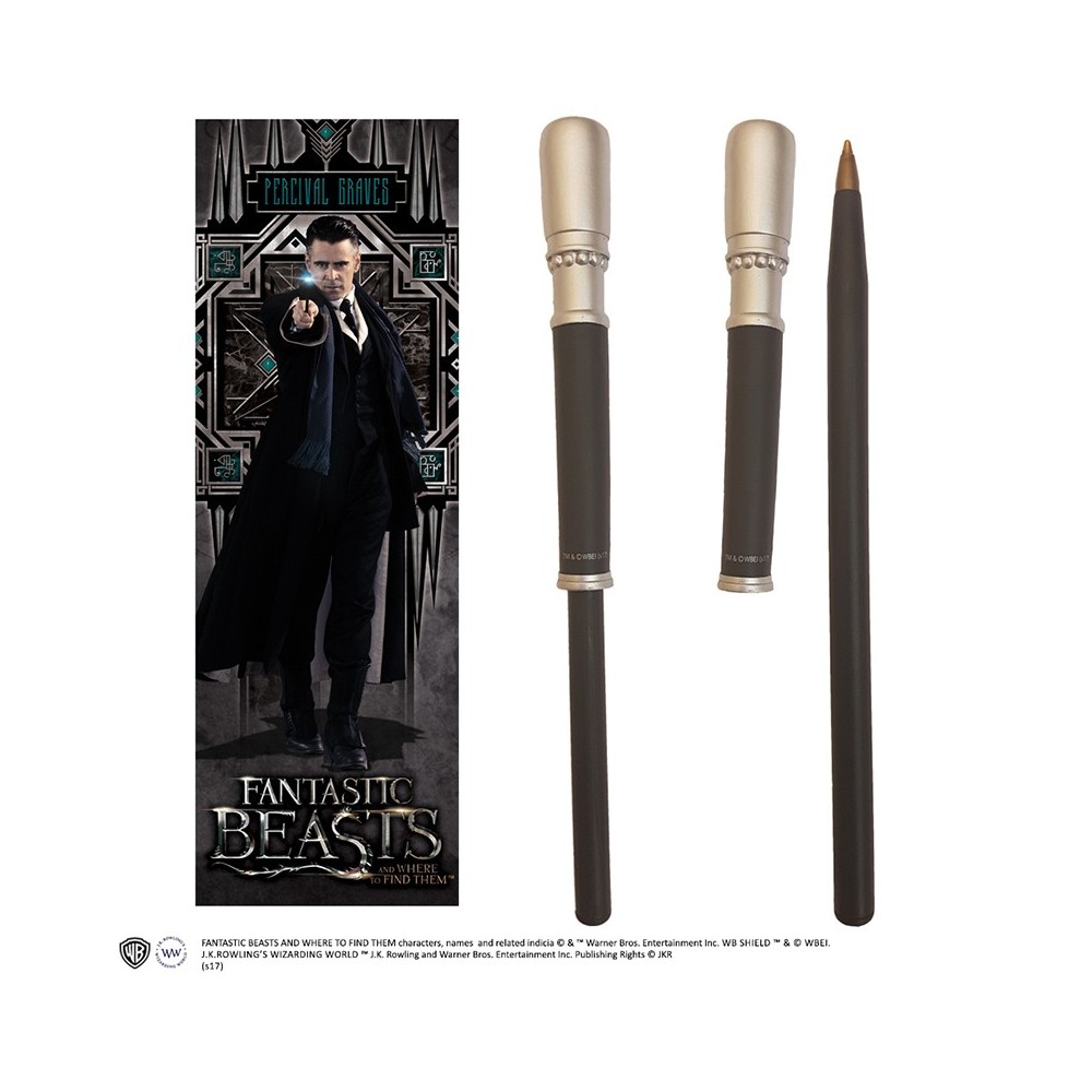 NOBLE COLLECTIONS FANTASTIC BEAST - PERCIVAL GRAVES WAND PEN AND BOOKMARK PENNA E SEGNALIBRO
