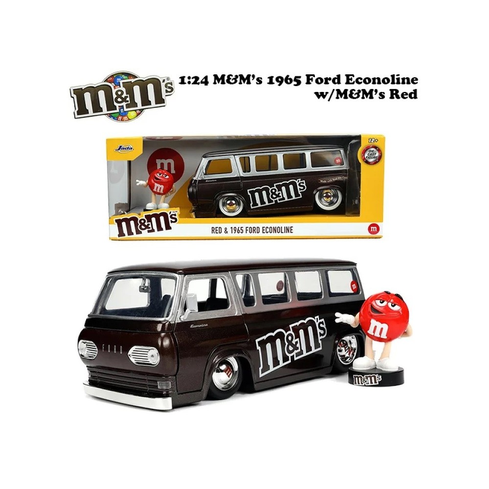 M&M'S 1965 FORD ECONOLINE WITH RED FIGURE DIE CAST 1/24 MODEL JADA TOYS