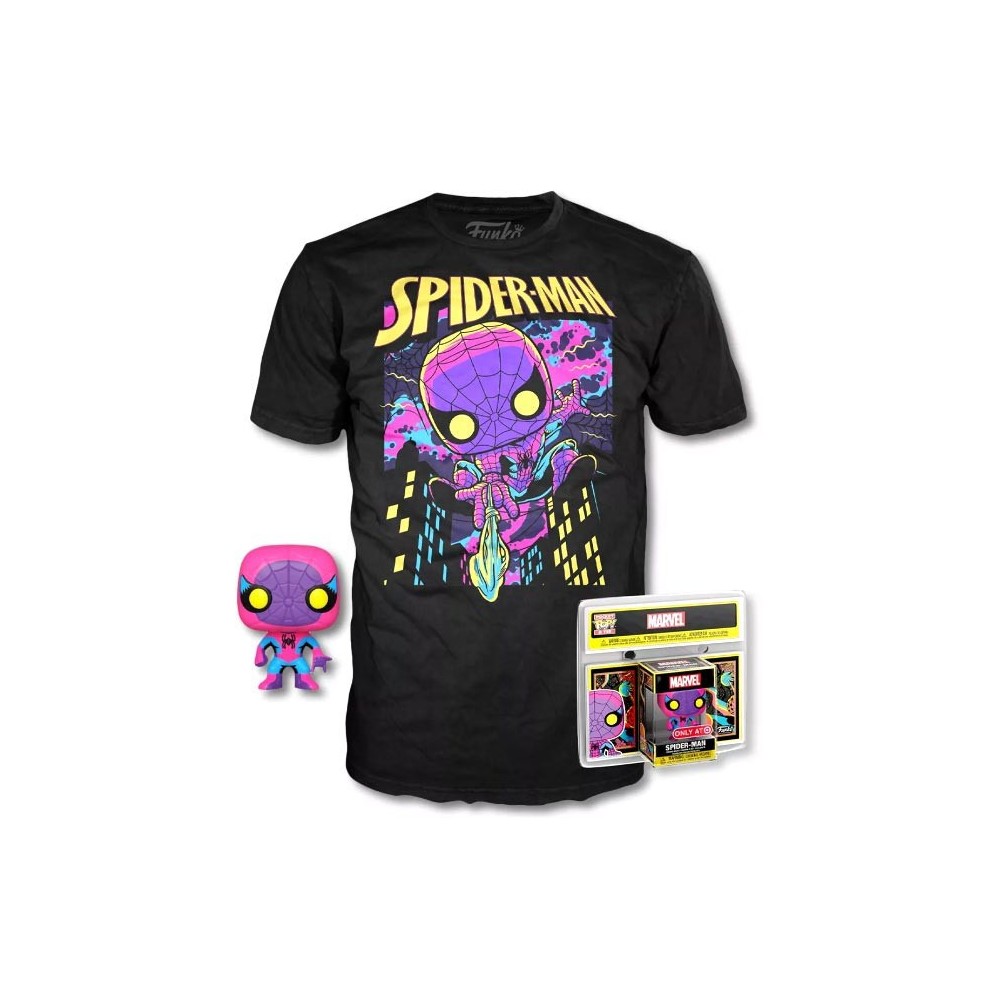 FUNKO POP! POCKET TEE SPIDER-MAN BLACKLIGHT MINIFIGURE AND TSHIRT L SIZE FUNKO