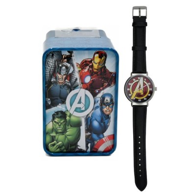 ACCUTIME WATCH MARVEL AVENGERS LOGO ANALOGUE WRIST WATCH LEATHER STRAP