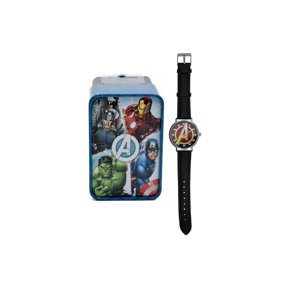 ACCUTIME WATCH MARVEL AVENGERS LOGO ANALOGUE WRIST WATCH LEATHER STRAP
