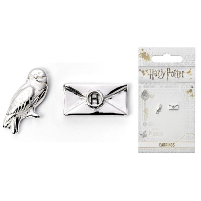 CARAT HARRY POTTER HEDWIG AND HOGWARTS LETTER SILVER PLATED EARRINGS