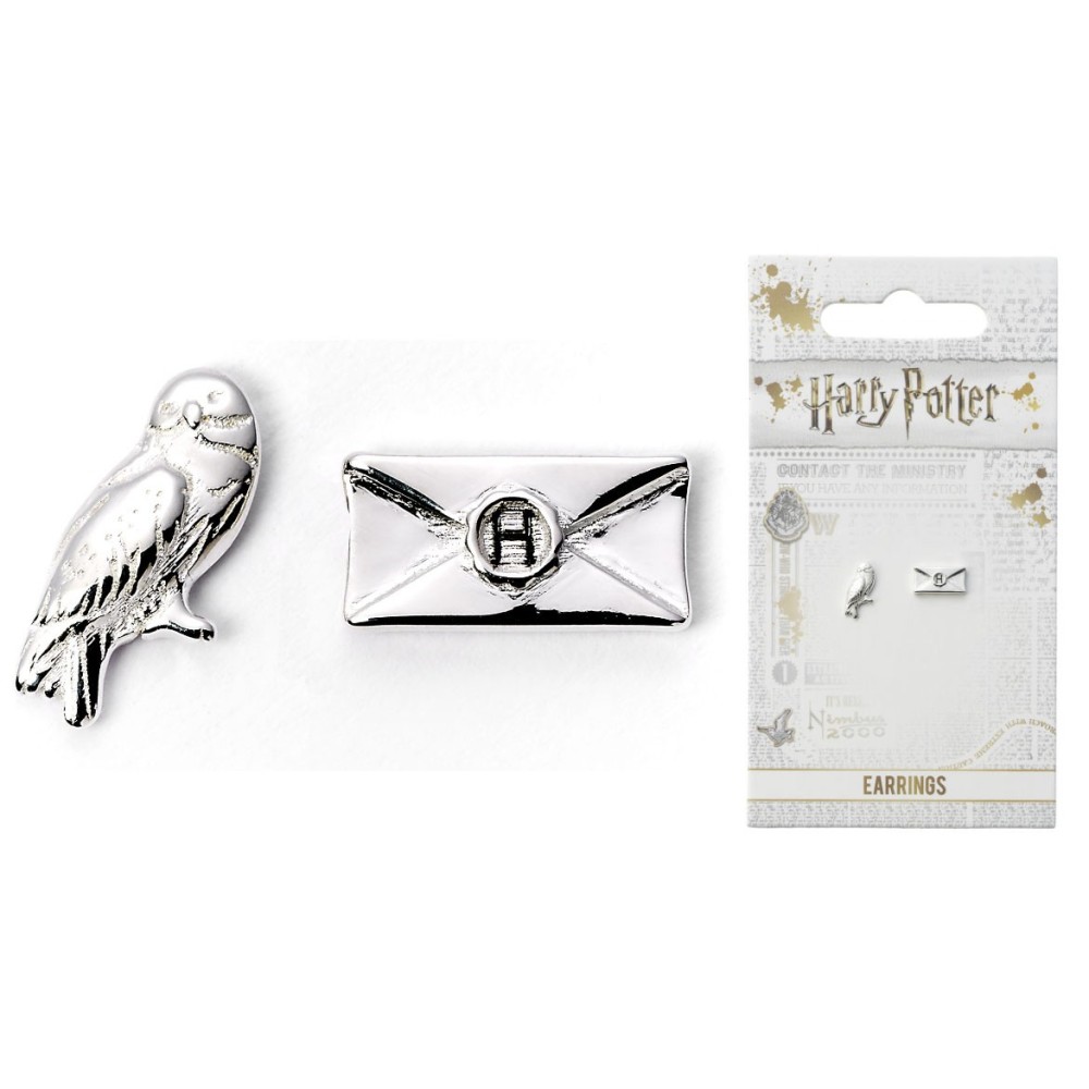 CARAT HARRY POTTER HEDWIG AND HOGWARTS LETTER SILVER PLATED EARRINGS