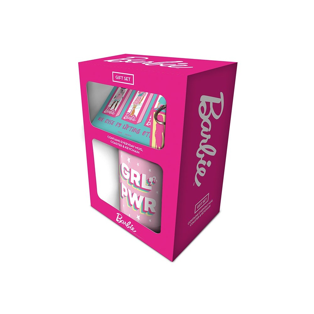 BARBIE GRL PWR GIFT SET TAZZA SOTTOBICCHIERE E PORTACHIAVI PYRAMID INTERNATIONAL