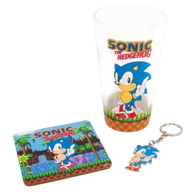 SONIC THE HEDGEHOG GIFT SET BICCHIERE SOTTOBICCHIERE E PORTACHIAVI FIZZ CREATIONS