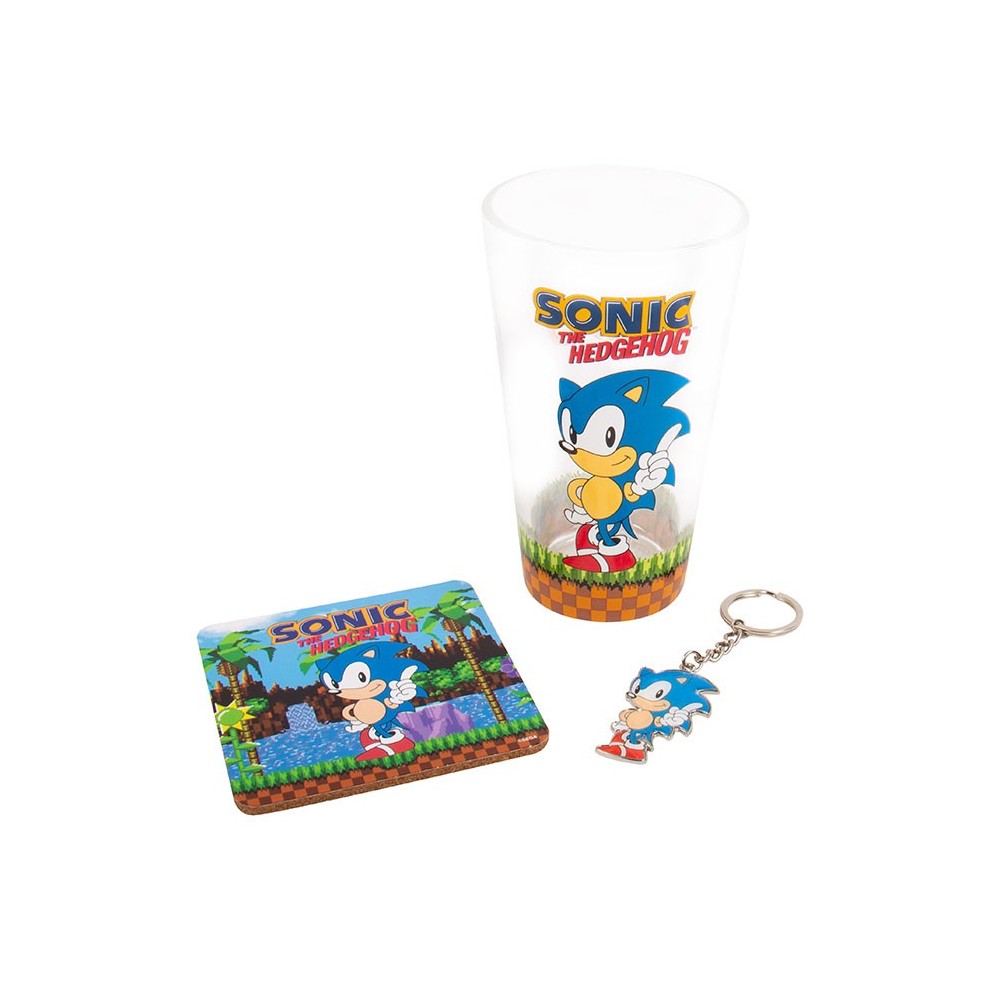 FIZZ CREATIONS SONIC THE HEDGEHOG GIFT SET GLASS COASTER AND KEYRING