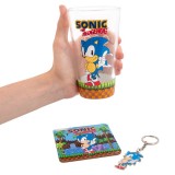 SONIC THE HEDGEHOG GIFT SET BICCHIERE SOTTOBICCHIERE E PORTACHIAVI FIZZ CREATIONS