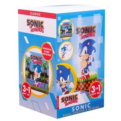 FIZZ CREATIONS SONIC THE HEDGEHOG GIFT SET GLASS COASTER AND KEYRING