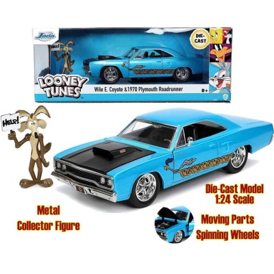 LOONEY TUNES 1970 PLAYMOUTH ROADRUNNER WILL E. COYOTE DIE CAST 1/24 MODEL JADA TOYS