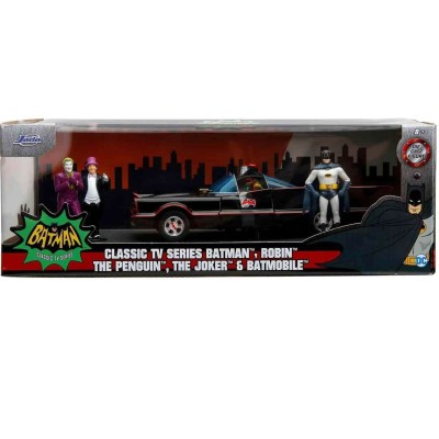 BATMAN TV SERIES 1966 BATMOBILE DIE CAST 1/24 MODEL WITH BATMAN, ROBIN, JOKER AND PENGUIN JADA TOYS