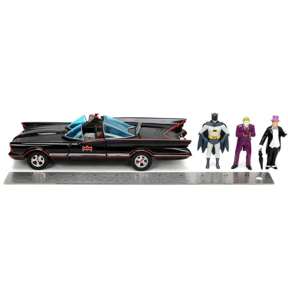 BATMAN TV SERIES 1966 BATMOBILE DIE CAST 1/24 MODEL WITH BATMAN, ROBIN, JOKER AND PENGUIN JADA TOYS