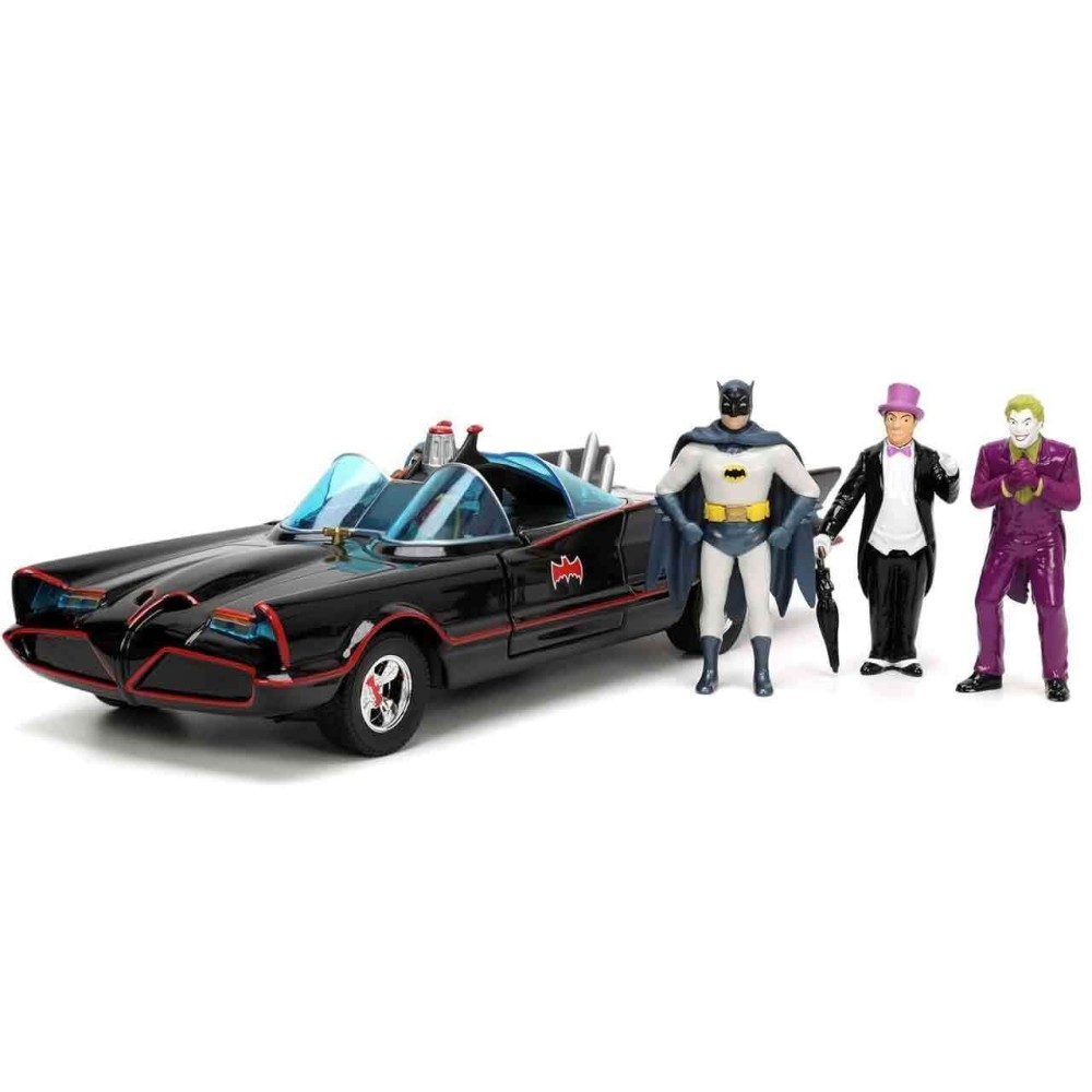 BATMAN TV SERIES 1966 BATMOBILE DIE CAST 1/24 MODEL WITH BATMAN, ROBIN, JOKER AND PENGUIN JADA TOYS