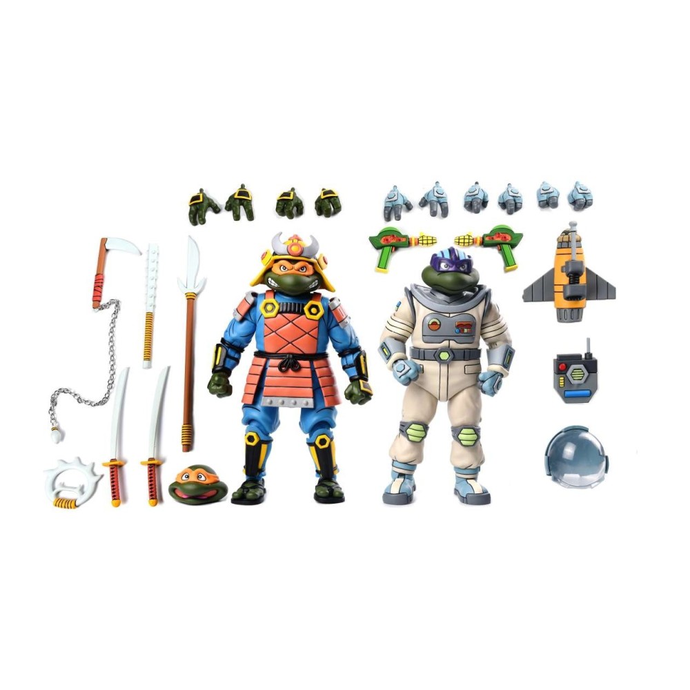 NECA NINJA TURTLES CARTOON SAMURAI MICHELANGELO & SPACE DONATELLO 2-PACK ACTION FIGURE