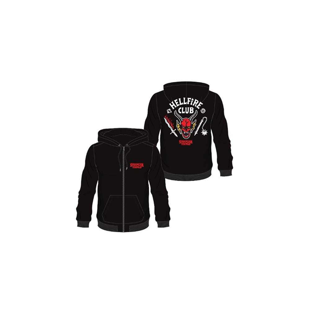 DIFUZED ZIP HOODIE STRANGER THINGS HELLFIRE CLUB BLACK L SIZE
