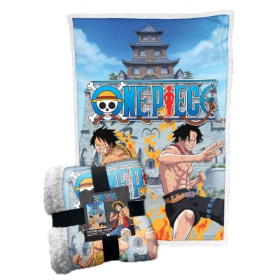 ONE PIECE MONKEY D.LUFFY E PORTGAS D.ACE COPERTA IN PILE SHERPA 100X150CM LYO