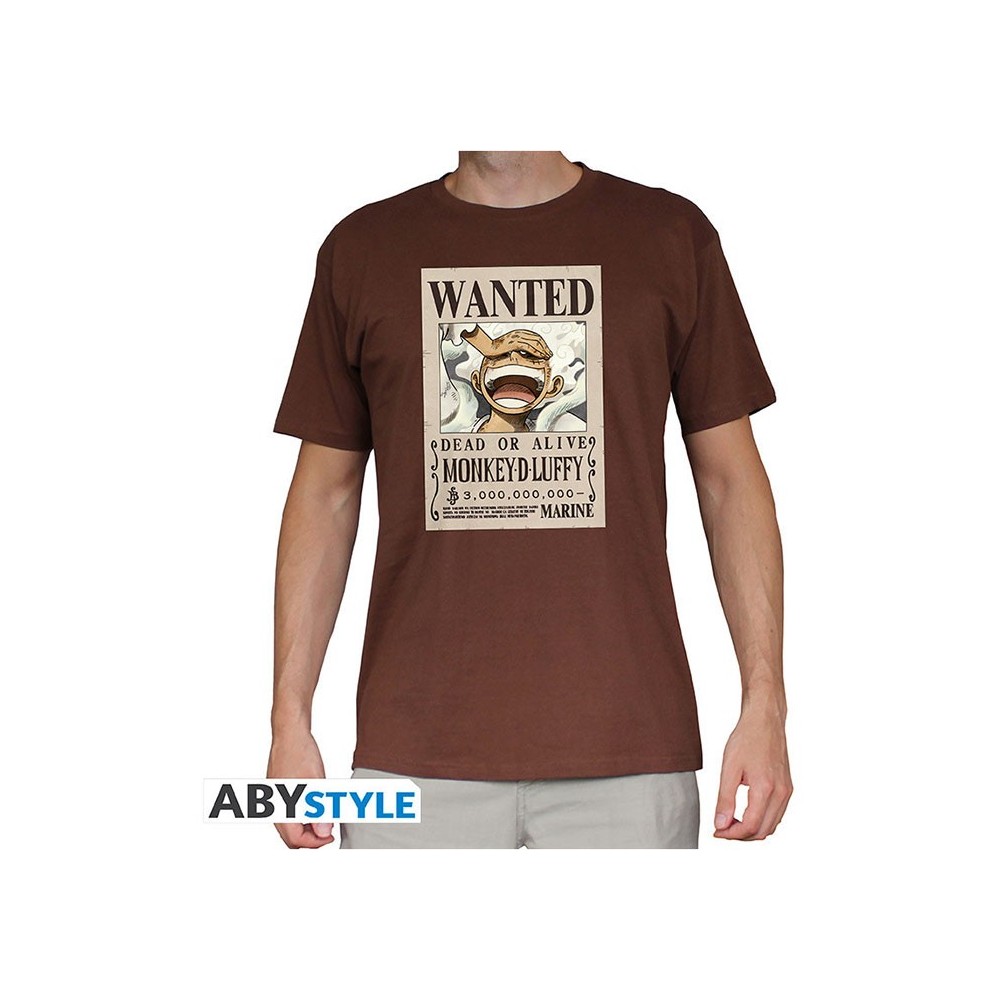ABYSTYLE T-SHIRT WANTED MONKEY D. LUFFY GEAR 5 CHOCO L SIZE