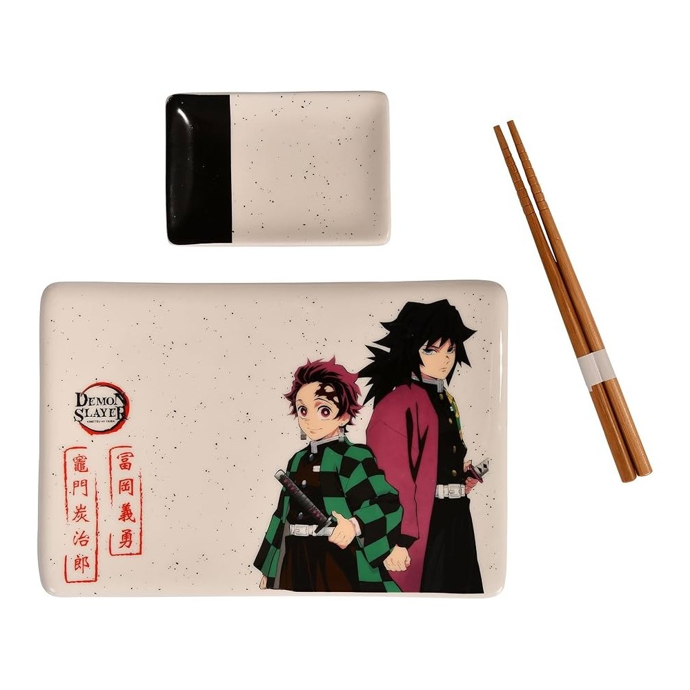 DEMON SLAYER TANJIRO GIYU CERAMIC SUSHI SET E BACCHETTE JUST FUNKY