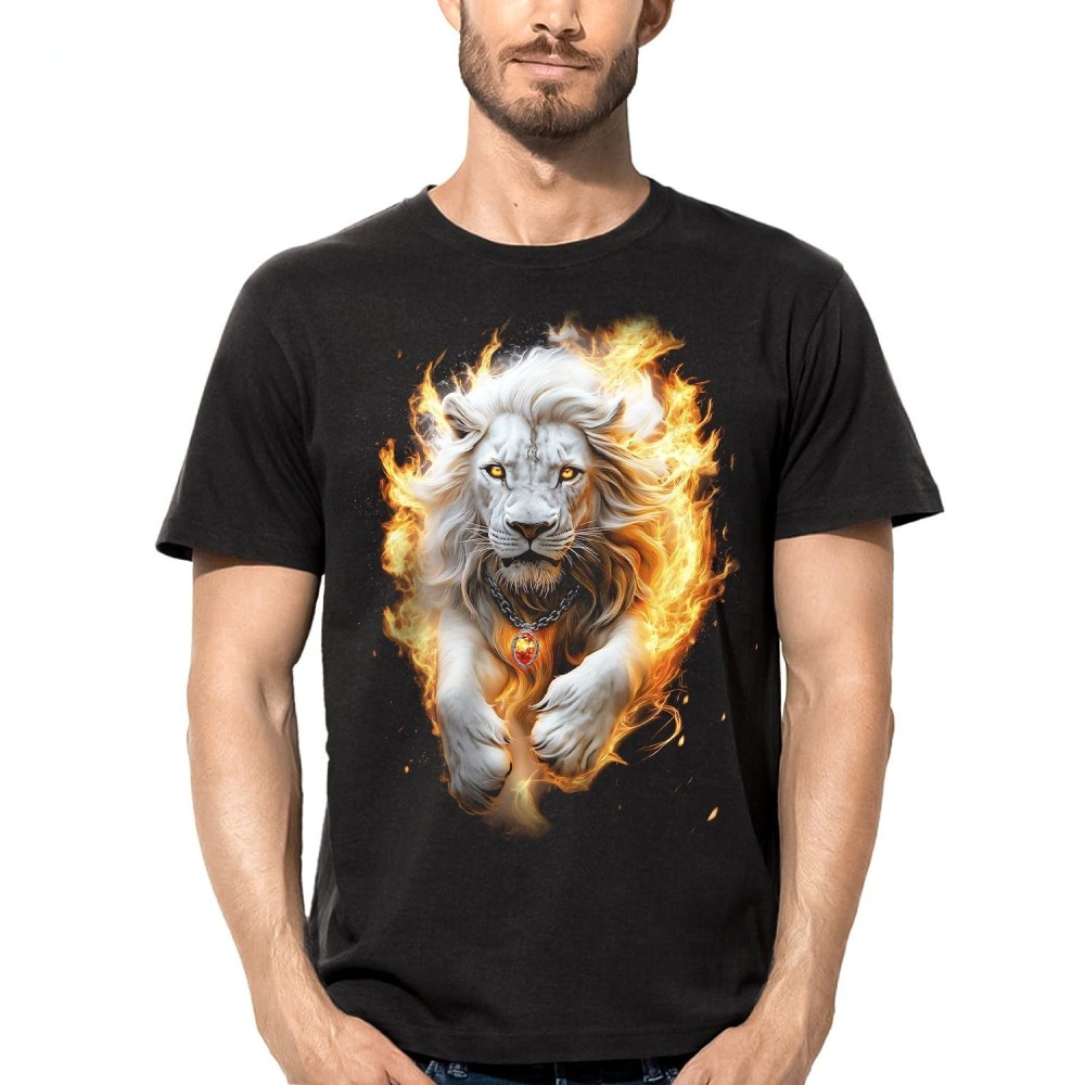 MAGLIA T SHIRT DARK EMBER LEONE BIANCO