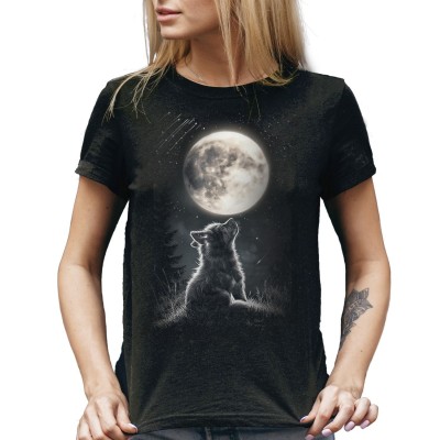 MAGLIA T SHIRT DONNA DARK EMBER PICCOLO LUPO ULULANTE