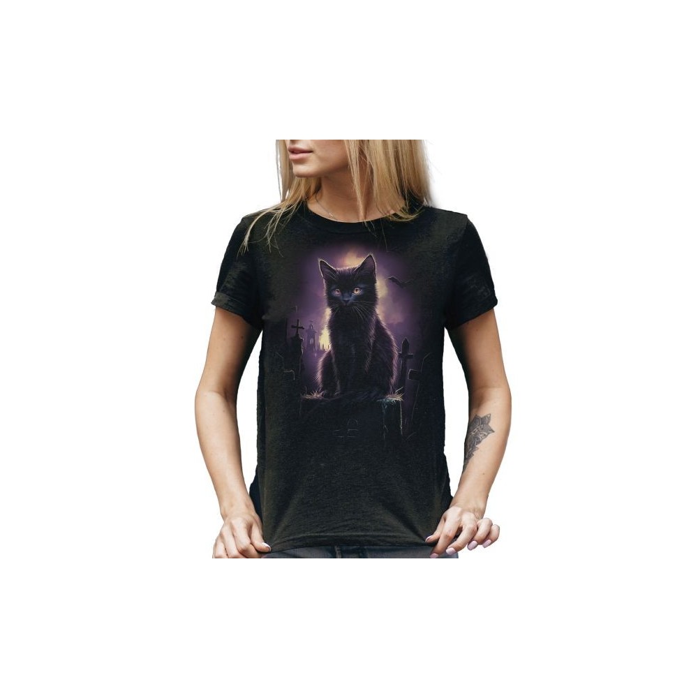 MAGLIA T SHIRT DONNA DARK EMBER GATTO CIMITERO