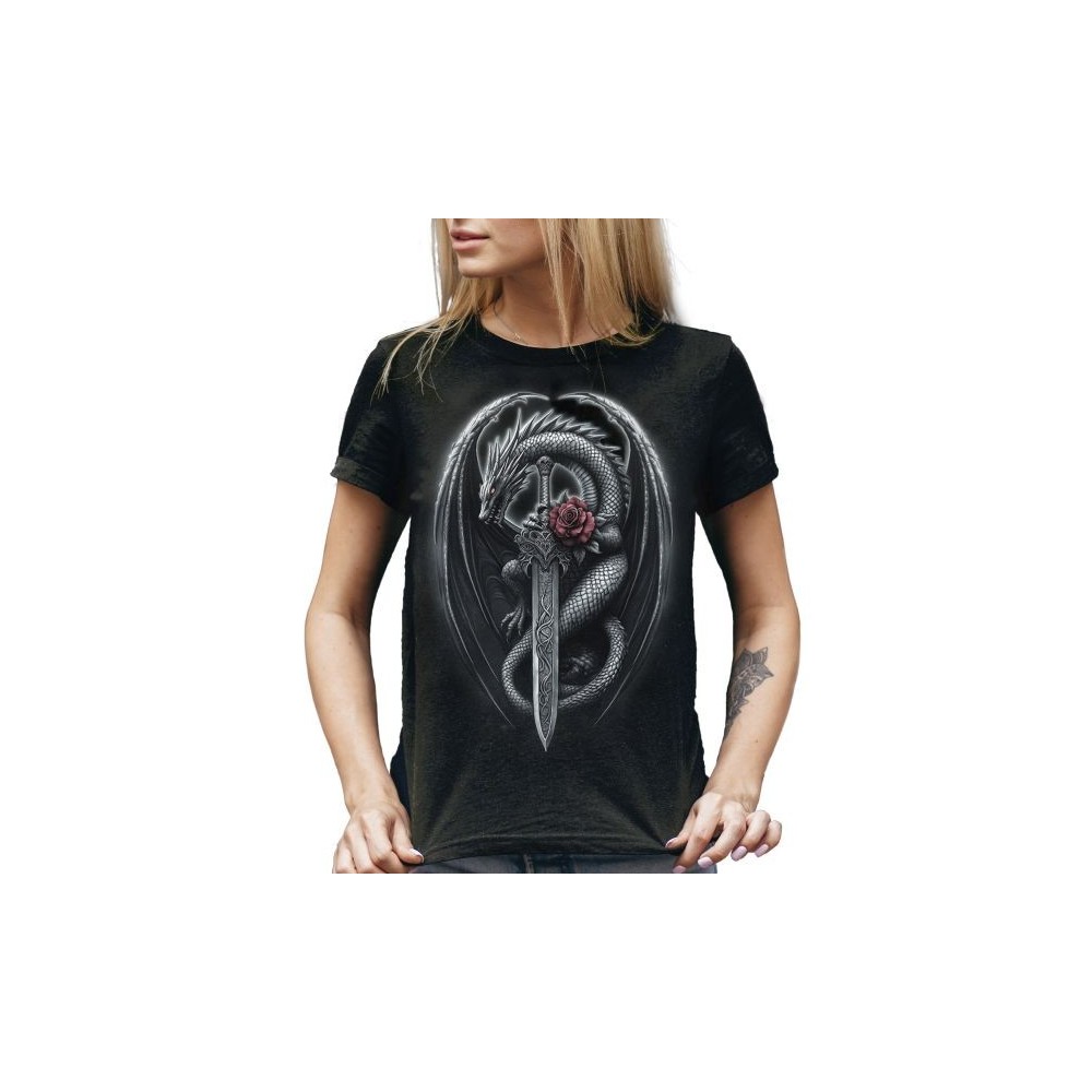 MAGLIA T SHIRT DONNA DARK EMBER DRAGO PUGNALE