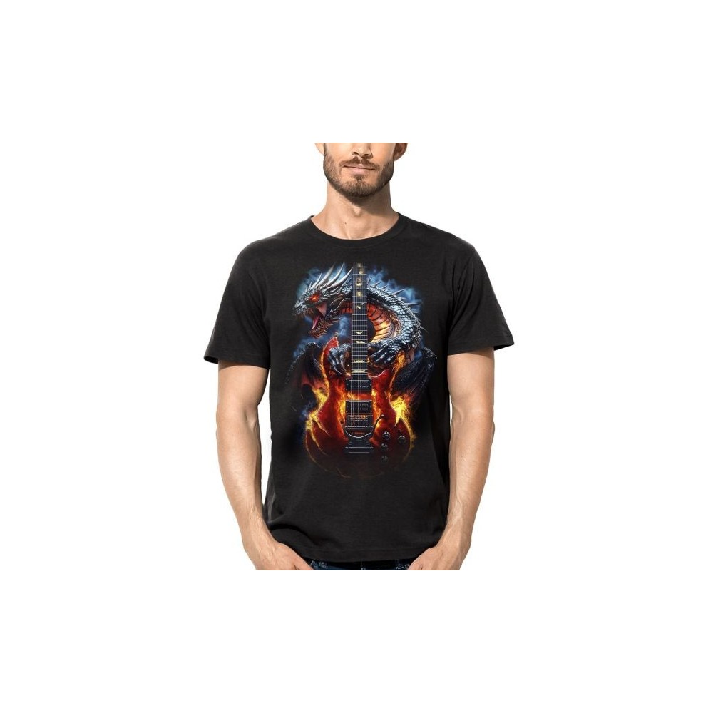 MAGLIA T SHIRT DARK EMBER DRAGO CHITARRA