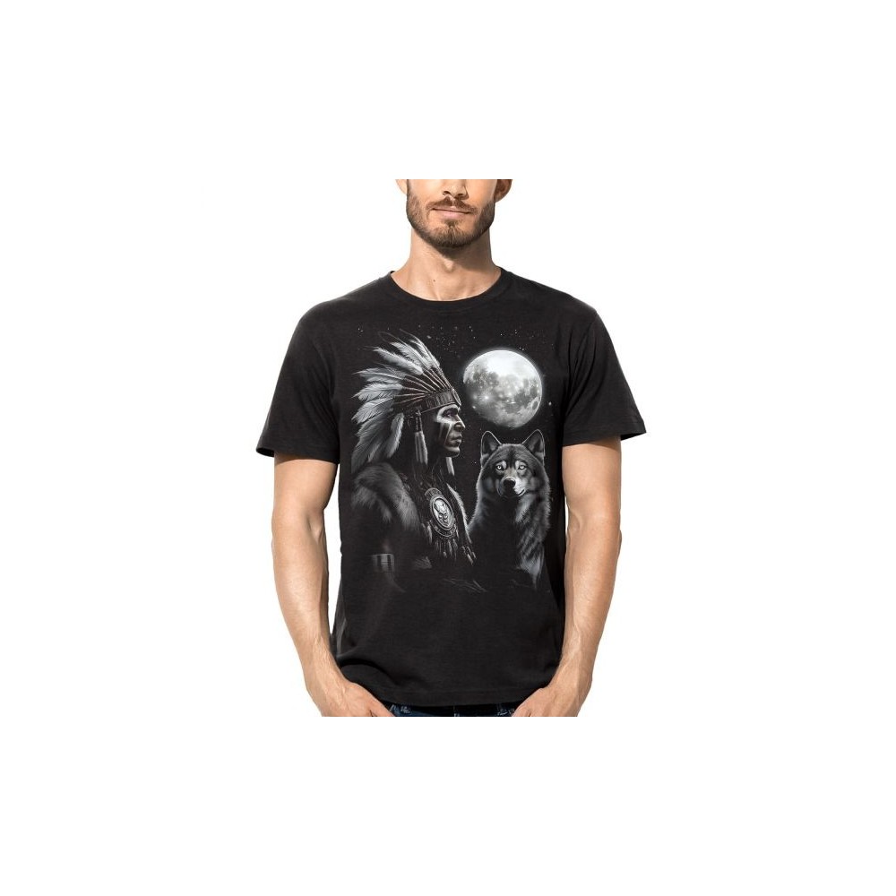 T SHIRT DARK EMBER GUITAR INDIAN CHIEF WOLF